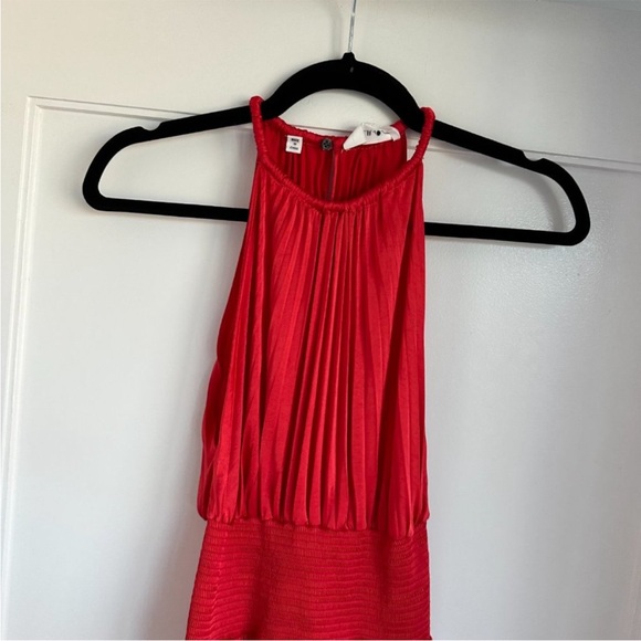 A.L.C. Asymmetric Pleated Midi-dress Red Halter Neckline Smocked Worn once. - Picture 5 of 7